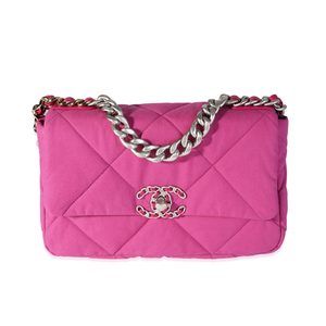 Chanel Fuchsia Quilted Cotton Medium Chanel 19 Flap Bag